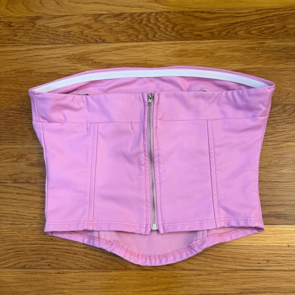 Altar'd State Faux Leather Cropped Corset Top Zipper Back in Pink - Size Small
